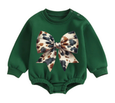 Cow Christmas Bow fleece Baby Oversized christmas Sweatshirt Romper Hippo Boutique