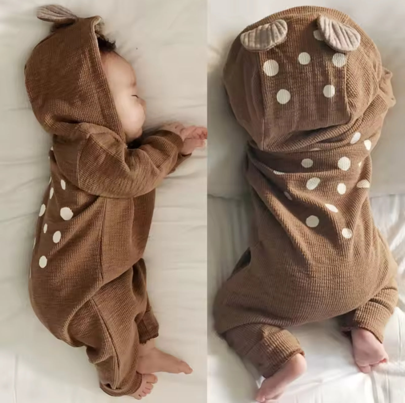 Baby Hooded Deer Print Zip up Romper Hippo Boutique