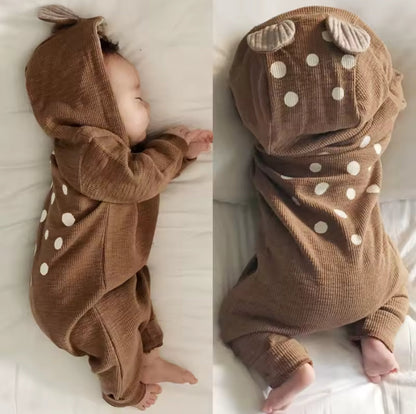 Baby Hooded Deer Print Zip up Romper Hippo Boutique