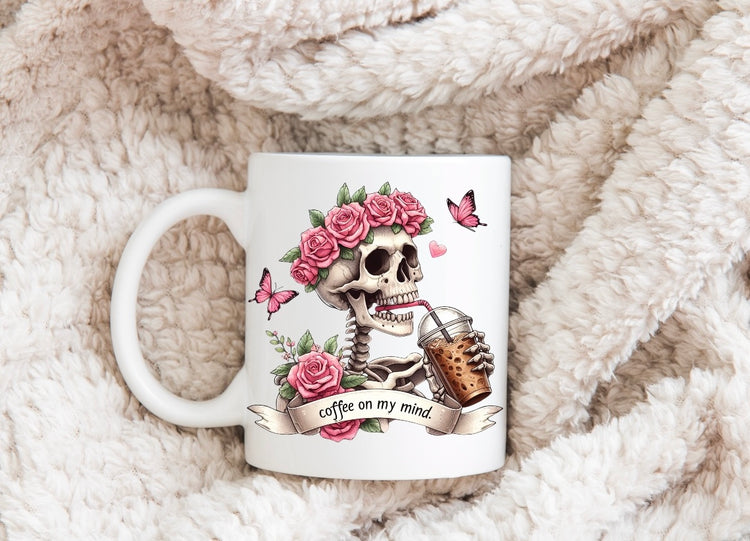 Coffee on my mind floral Skull coffee mug Hippo Boutique