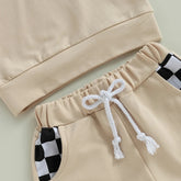 Checkered Peace Baby hooded sleeveless top & shorts outfit Hippo Boutique