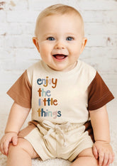 Enjoy the little things Baby and Kids cotton color block t-shirt & shorts outfit Hippo Boutique