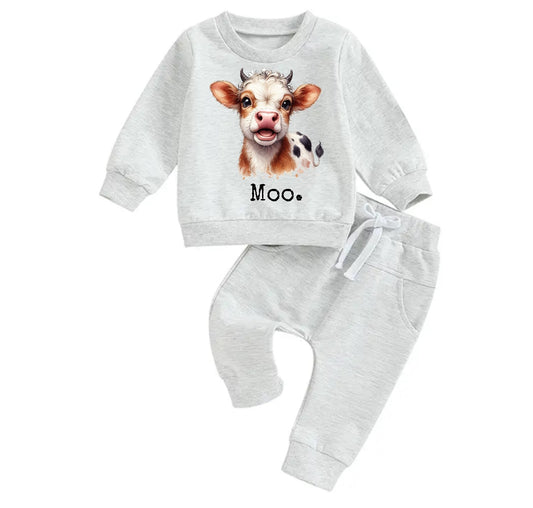 Moo Cow Baby Outfit set sweatshirt and pants Hippo Boutique