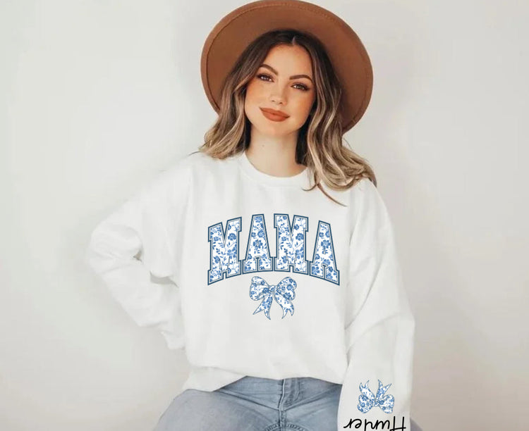 Custom Mama Floral Sweatshirt with children’s name on sleeve Hippo Boutique