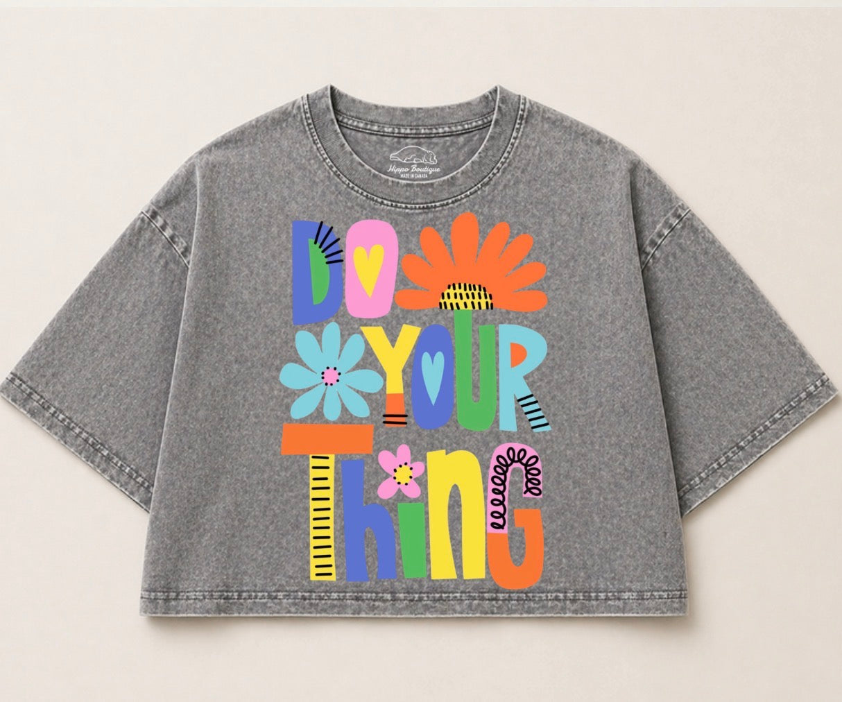 Oversized Washed Cropped T-Shirts - Do your thing Hippo Boutique