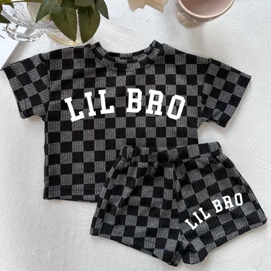 Bug Brother Baby & toddler checkered shorts and t-shirt outfit Hippo Boutique