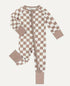 Sand Checkered Long Sleeve Bamboo Bodysuit Hippo Boutique