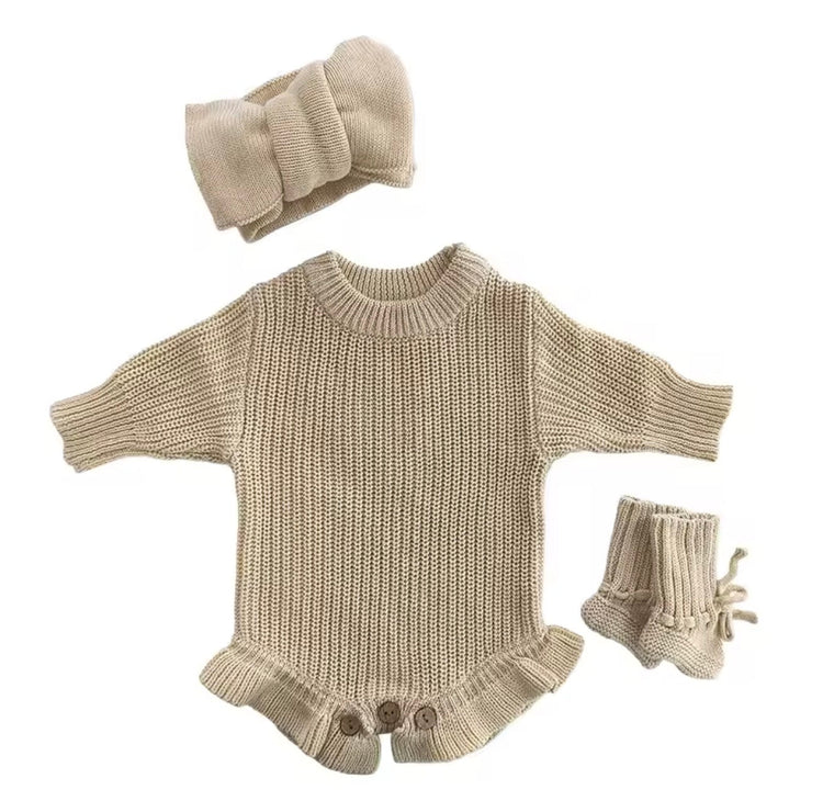 Personalized Baby Knit Romper Set Custom Name Embroidered Hippo Boutique