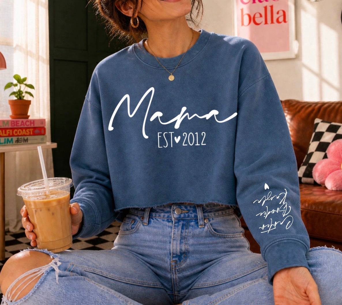 Cropped Sweatshirt - Custom Mama est with kids names Hippo Boutique