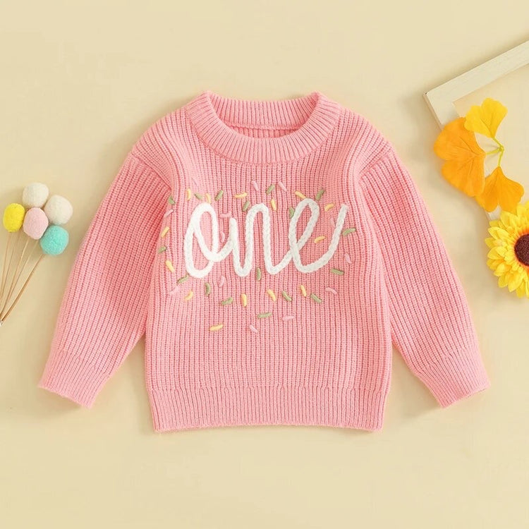 Babies First Birthday Confetti Embroidered Knit Sweaters Hippo Boutique