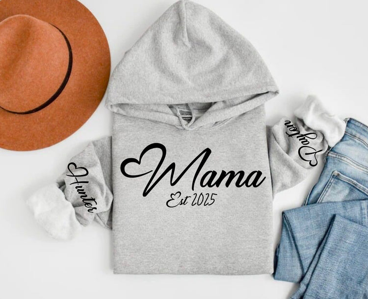 Custom Mama Hoodie with children’s name on sleeve Hippo Boutique