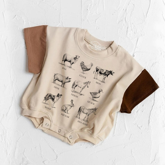 Farm Animals baby Color Block T-Shirt Bubble Romper Hippo Boutique