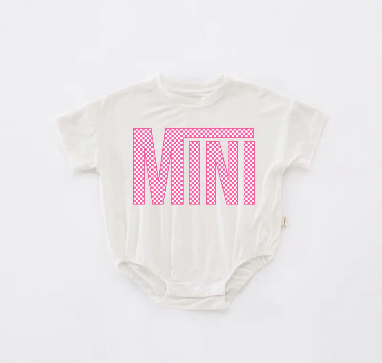 Pink Checkered Mini Baby Girl t-shirt Bubble Romper Hippo Boutique