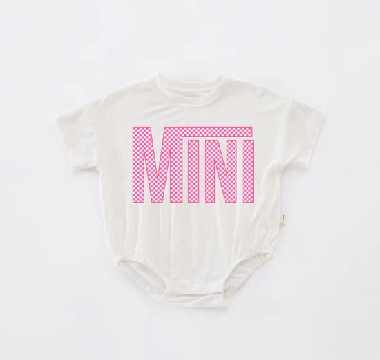 Pink Checkered Mini Baby Girl t-shirt Bubble Romper Hippo Boutique