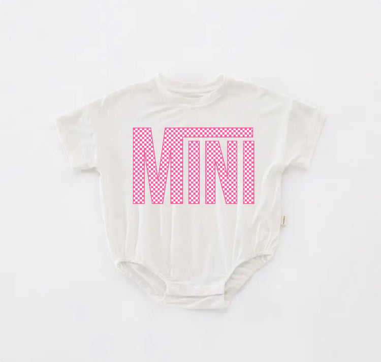 Pink Checkered Mini Baby Girl t-shirt Bubble Romper Hippo Boutique