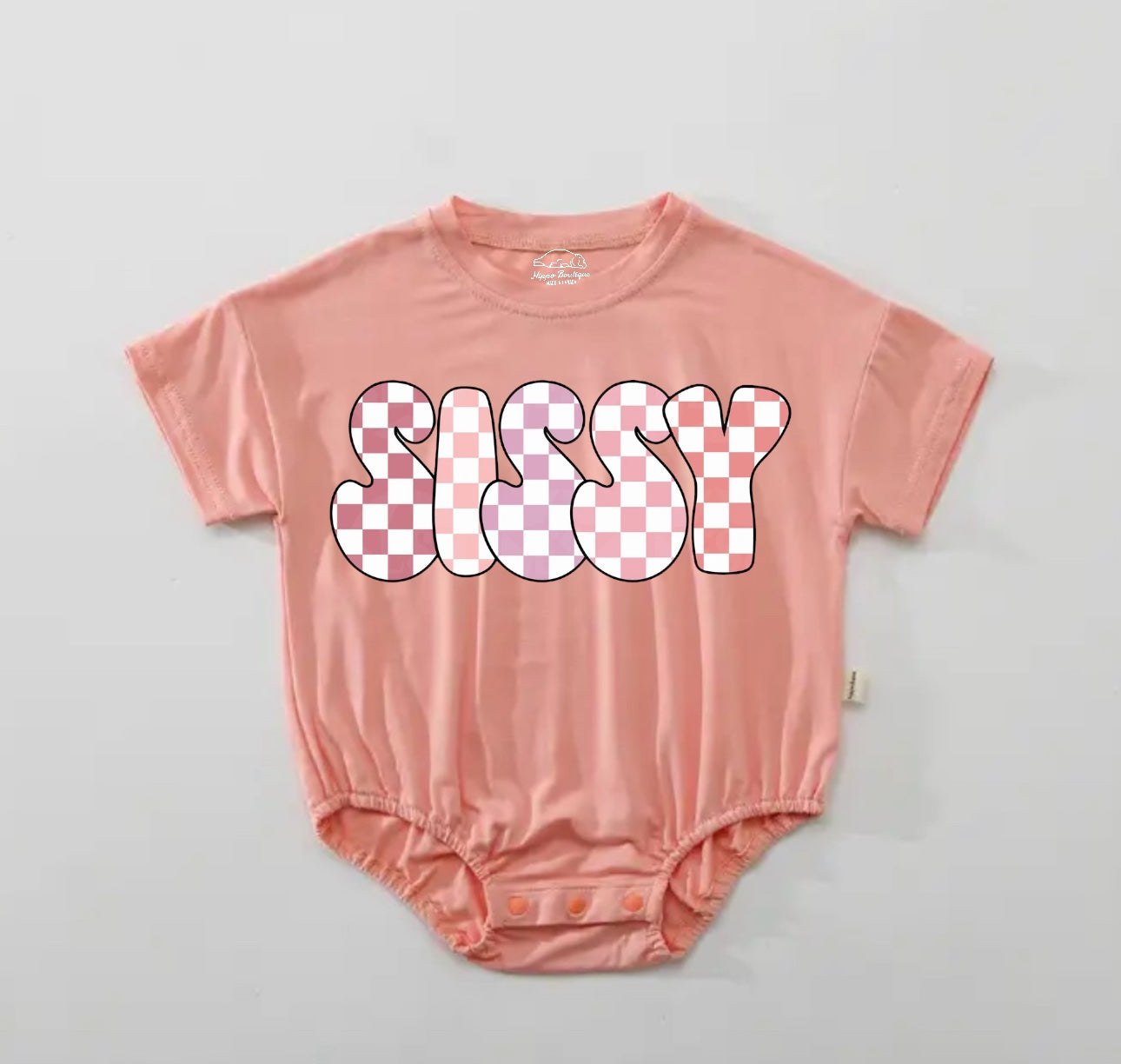Checkered Sissy Baby Girl t-shirt Bubble Romper Hippo Boutique