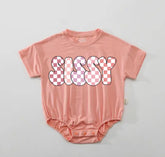 Checkered Sissy Baby Girl t-shirt Bubble Romper Hippo Boutique