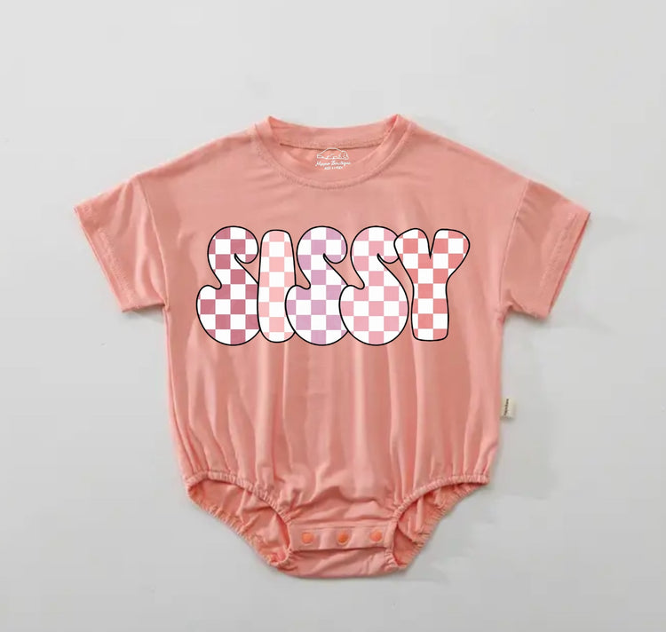 Checkered Sissy Baby Girl t-shirt Bubble Romper Hippo Boutique