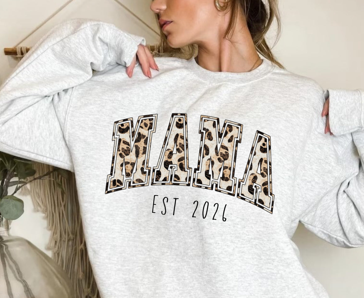 Custom Mama Leaopard Print Sweatshirt with children’s name on sleeve Hippo Boutique
