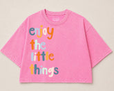 Oversized Washed Cropped T-Shirts - Enjoy the little things Hippo Boutique