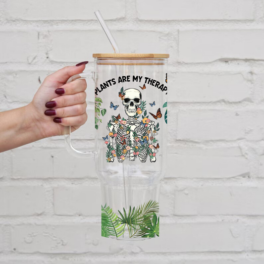 Plants are my Therapy Glass Tumbler Cups Hippo Boutique