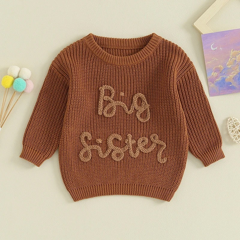 Knit Embroidered Big Sister sweater Hippo Boutique