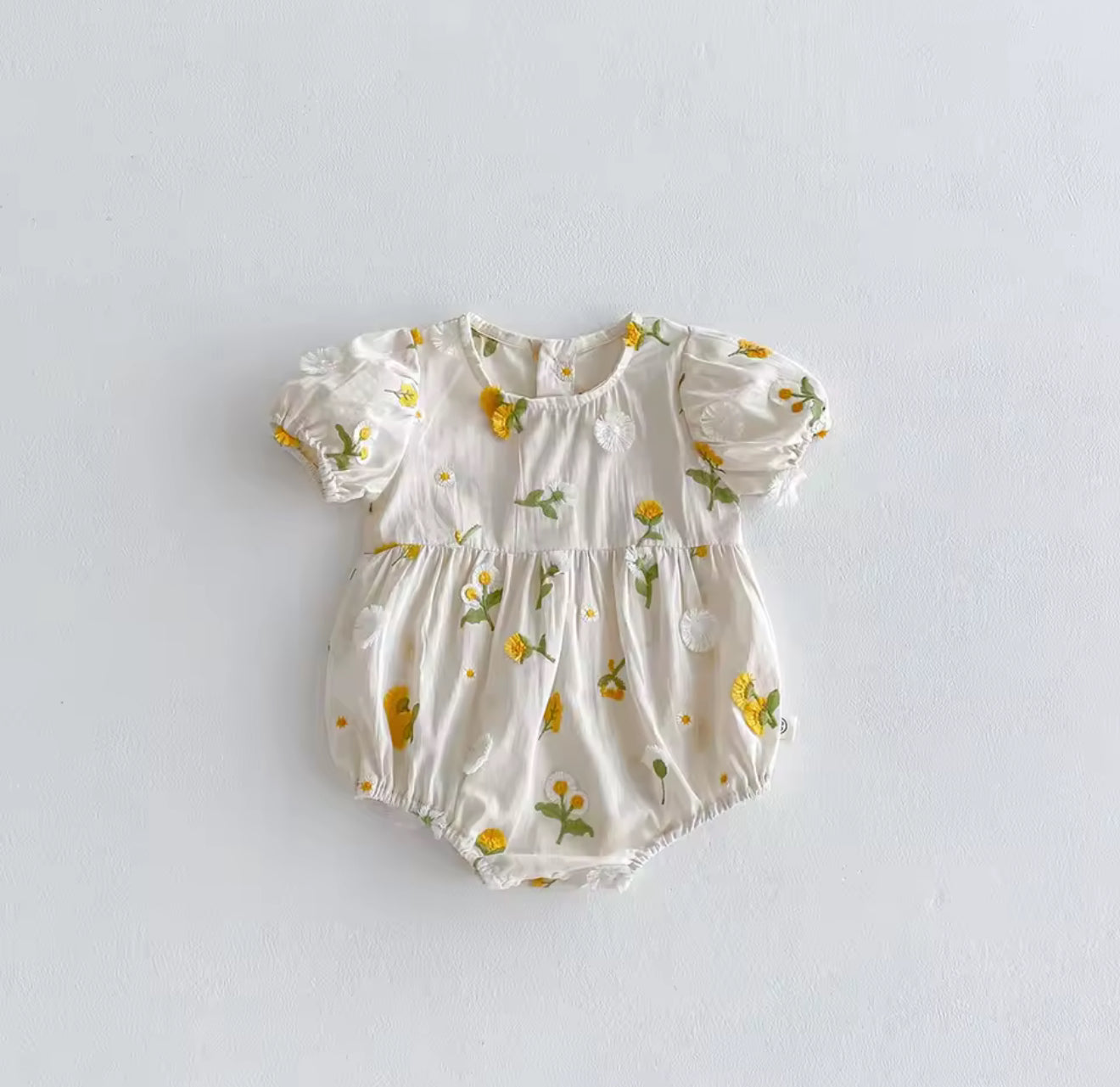 Pastoral Girls Baby Embroidered Floral Romper Short Sleeved Sunflower Infant Jumpsuit Toddler Newborn One Piece Baby Clothing