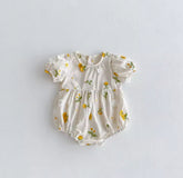 Pastoral Girls Baby Embroidered Floral Romper Short Sleeved Sunflower Infant Jumpsuit Toddler Newborn One Piece Baby Clothing