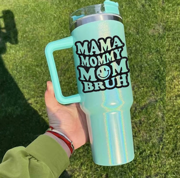 Glitter Mama Mommy Mom Bruh 40oz Shimmer Tumbler with Handle Hippo boutique