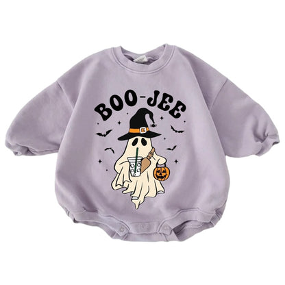 Boojee Cotton Baby Halloween Sweatshirt Romper Hippo Boutique