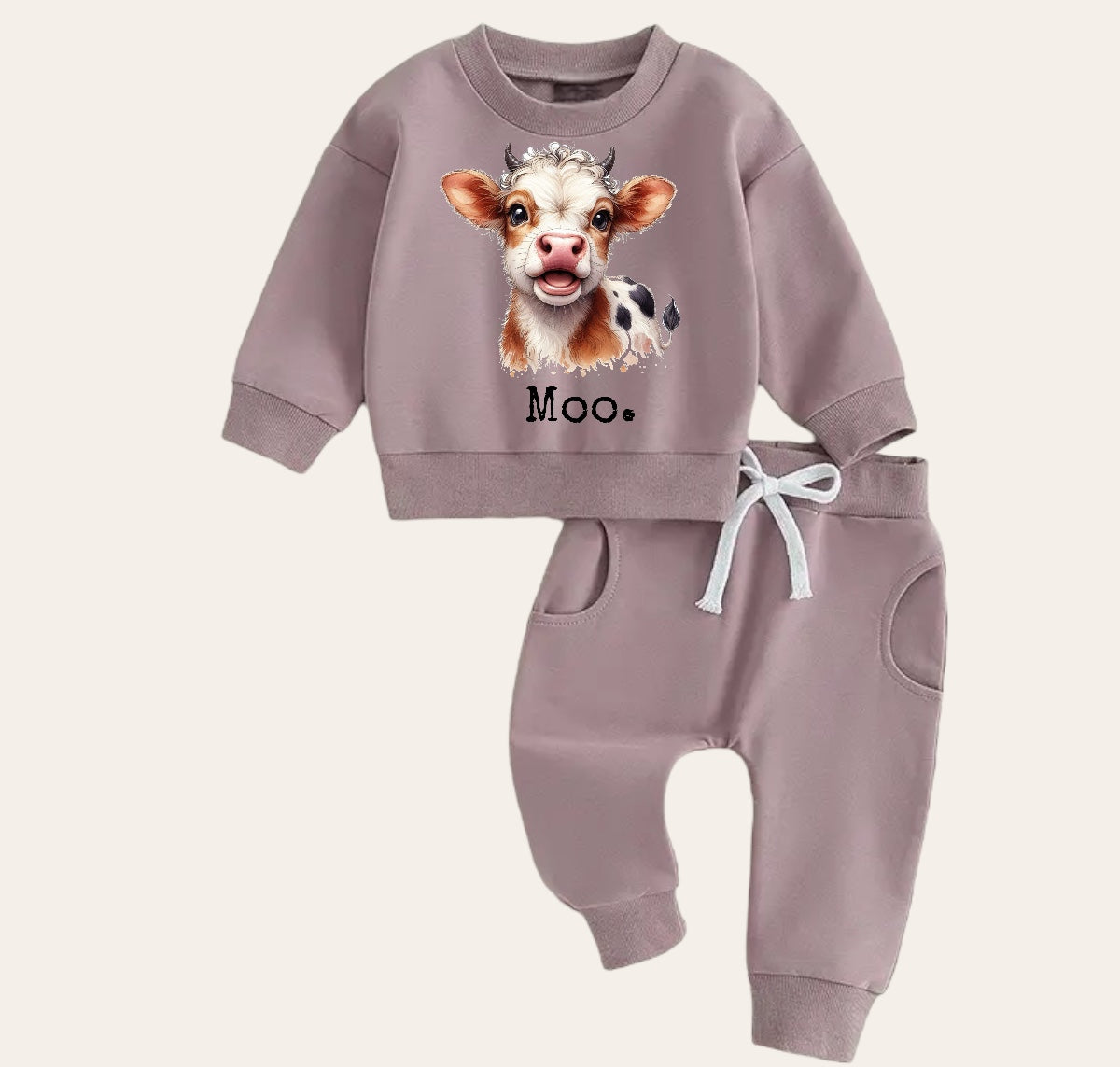 Moo Cow Baby Outfit set sweatshirt and pants Hippo Boutique