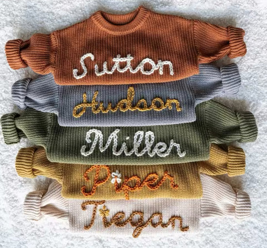 Personalied Name Newborn Baby & Kids Embroidered Knit Sweaters z Hippo Boutique