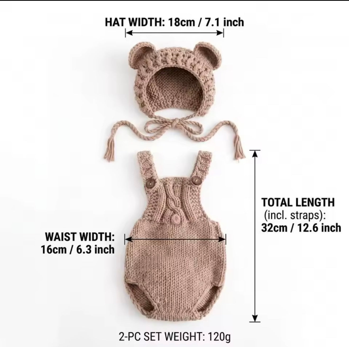 Newborn Bear Photography Outfit – Knit Teddy Romper & Bear Ear Hat Set Hippo Boutique