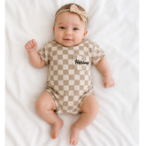 Personalized Baby Name Checkered Romper Hippo Boutique