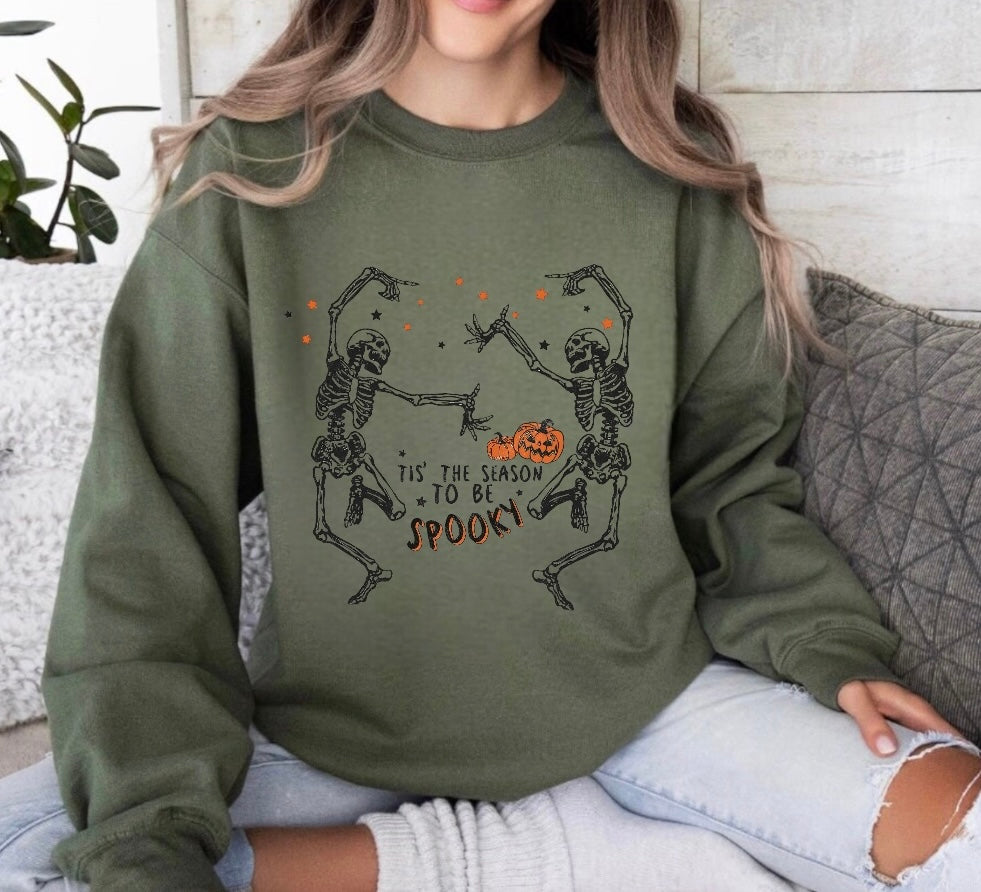 Halloween Tis the Season to Be Spooky Skeleton Women’s fleece crewneck Sweatshirts Hippo Boutique