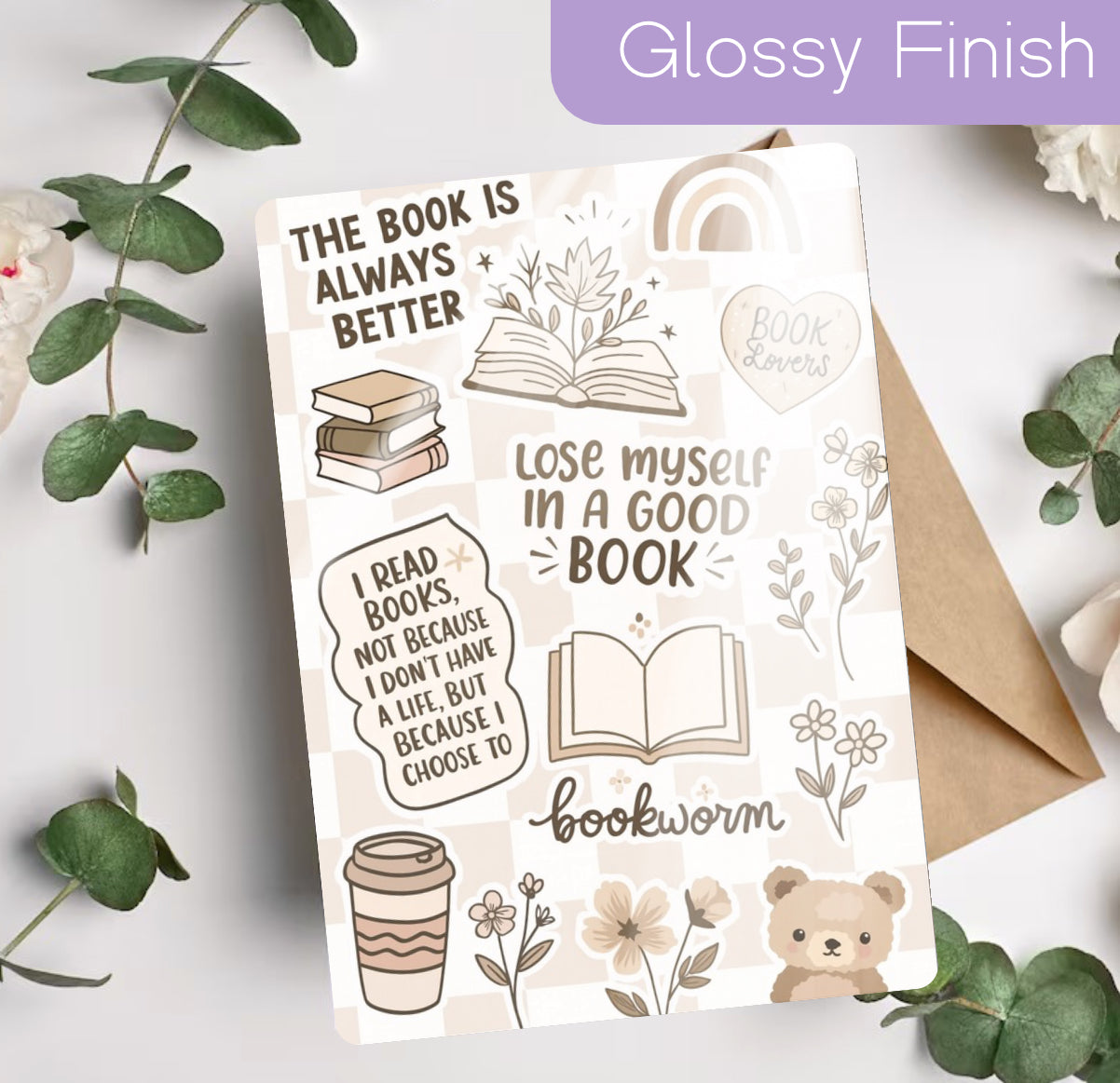 Kindle Insert - Brown Checkered Bookish Hippo Boutique