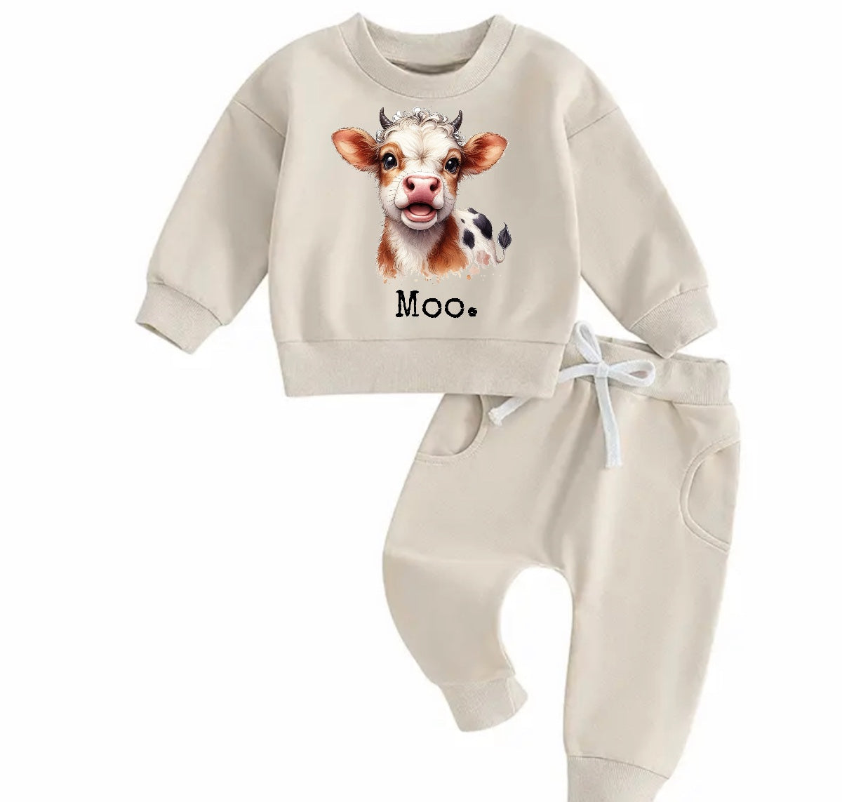Moo Cow Baby Outfit set sweatshirt and pants Hippo Boutique