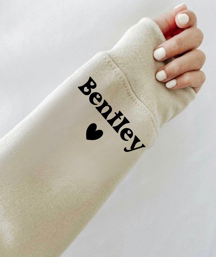 Custom Mama Sweatshirt with children’s name on sleeve Hippo Boutique