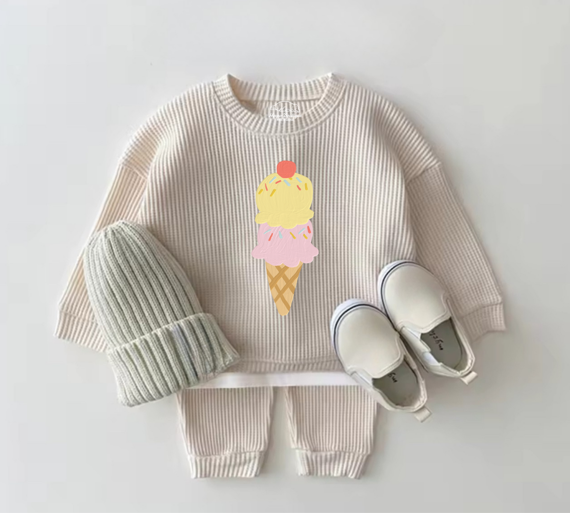 Baby Waffle Knit Jogger Outfit - Ice Cream Hippo Boutique