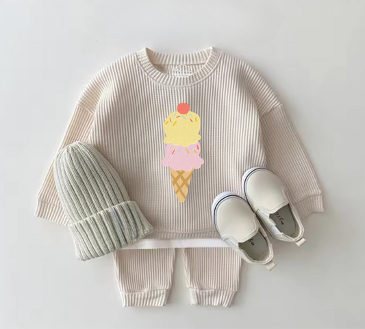 Baby Waffle Knit Jogger Outfit - Ice Cream Hippo Boutique
