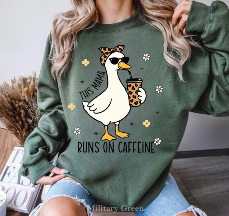 T-Shirts Sweatshirts & Hoodies - This Mama Runs on Caffeine Leopard Goose Hippo Boutique