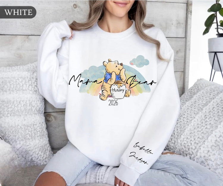 Custom Mama Bear Sweatshirt with children’s name on sleeve Hippo Boutique