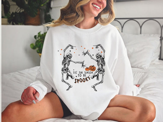 Halloween Tis the Season to Be Spooky Skeleton Women’s fleece crewneck Sweatshirts Hippo Boutique