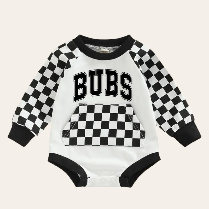 Bubs Baby Checkered Sweatshirt Romper Hippo Boutique