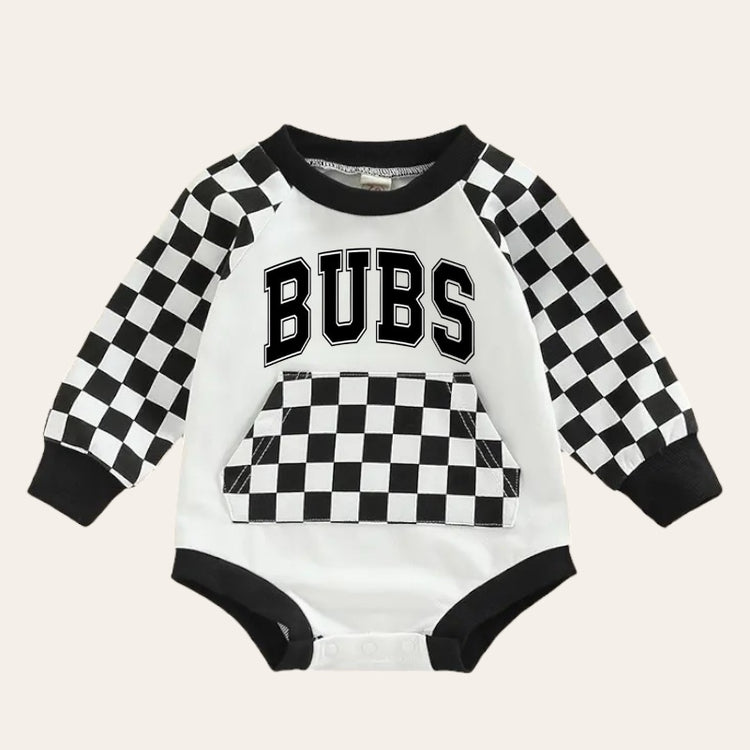 Bubs Baby Checkered Sweatshirt Romper Hippo Boutique