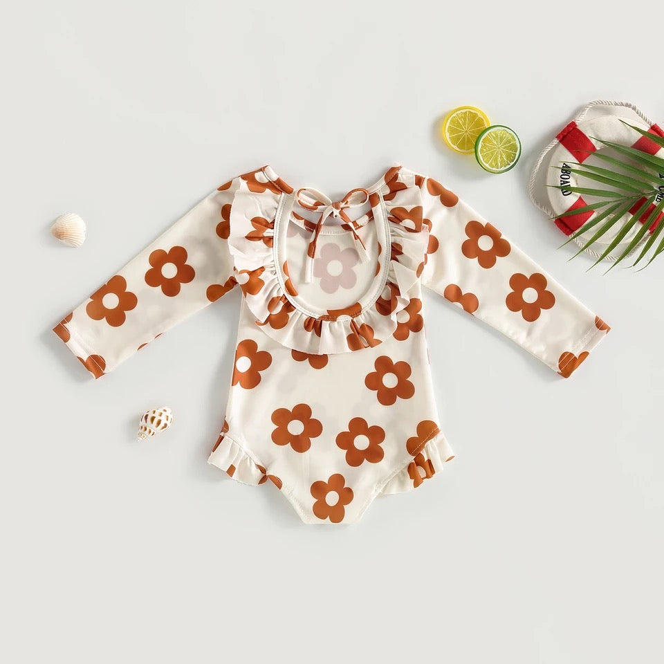 Baby Girl Boho Floral One Piece Rash Guard Swimsuit Hippo Boutique