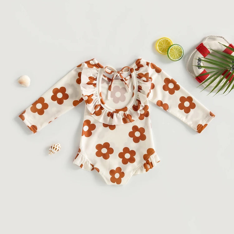 Baby Girl Boho Floral One Piece Rash Guard Swimsuit Hippo Boutique