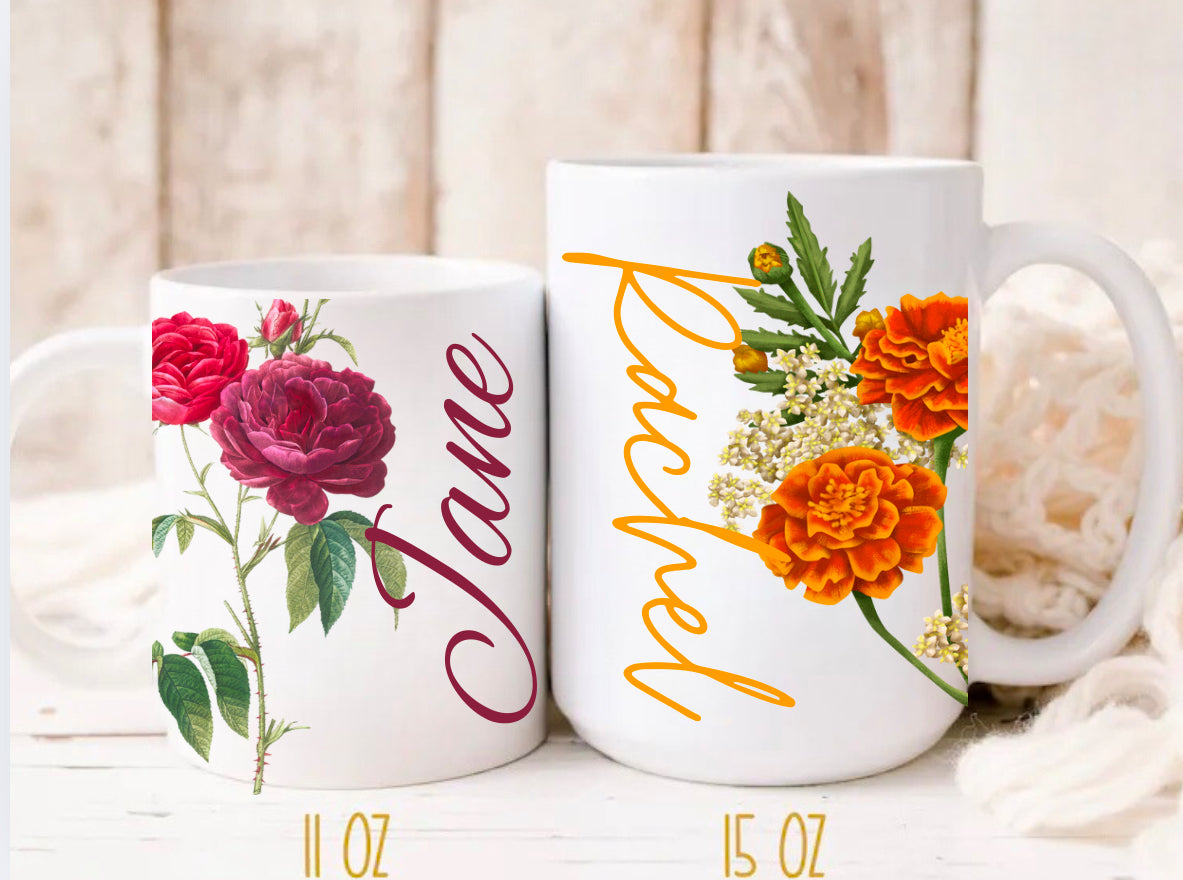 Personalized Birth Flower Cup Hippo Boutique