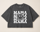 Retro Mama Smile Acid Washed 100% Cotton Oversized Cropped T-Shirts Hippo Boutique