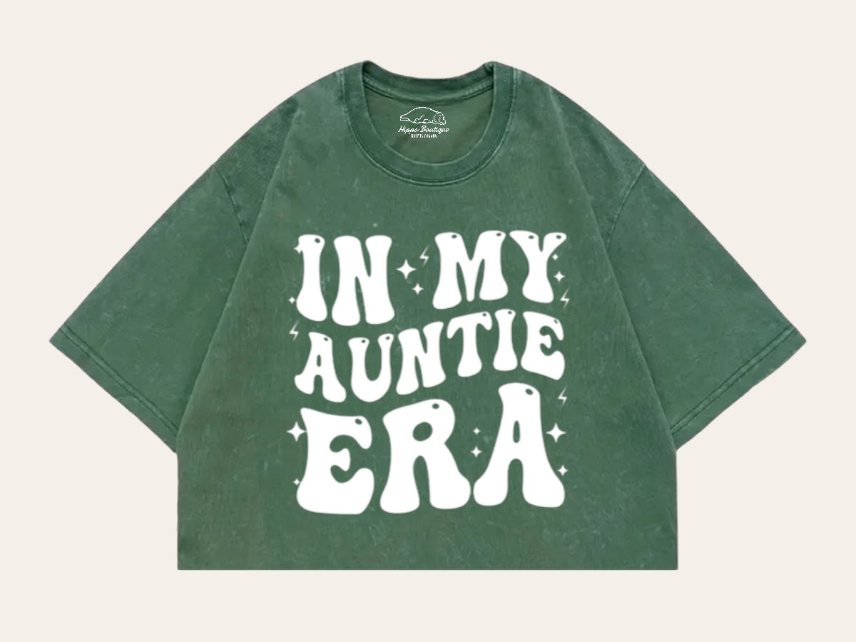 In My Auntie Era Stone Washed 100% Cotton Oversized Cropped T-Shirts Hippo Boutique